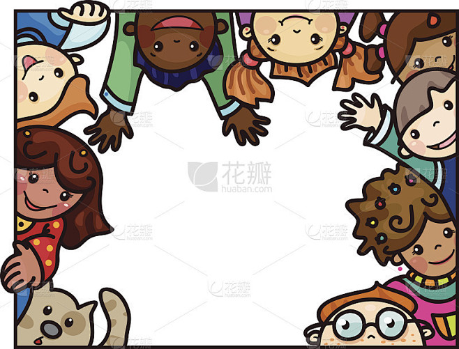 向量乐趣，多民族儿童卡通框架。
