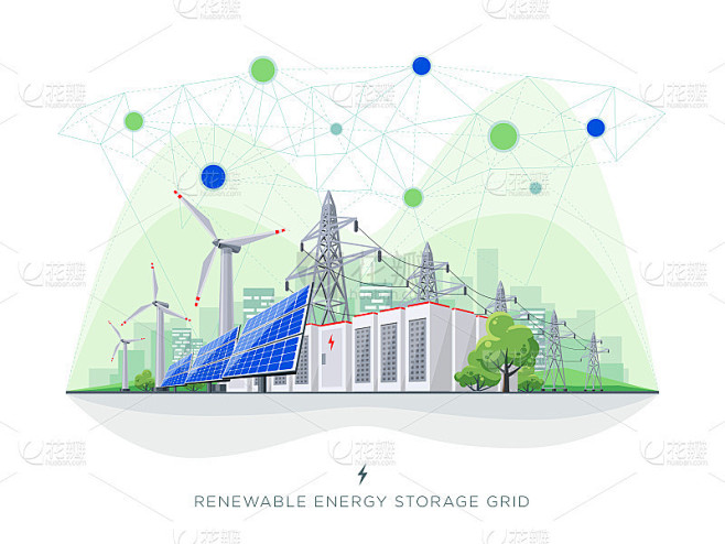 可再生太阳能和风能电池储能智能电网系统与...