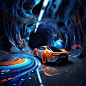 A close up of a car in a tunnel with a blue light generative ai