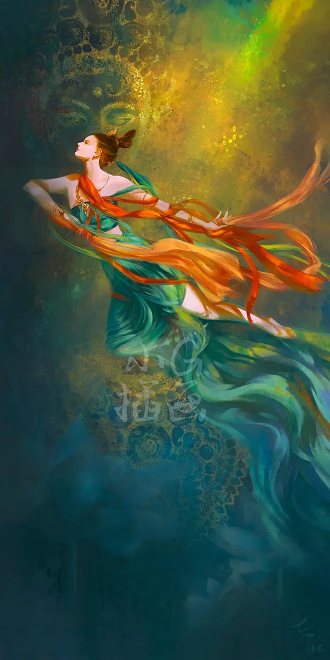 《敦煌飞天》附过程插画图片壁纸-花瓣网