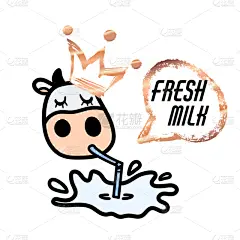 对话气泡框,绘画插图,乱画,矢量,动物手,可爱的,母牛,王冠,白色,喝