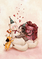 可爱的布偶，开心的礼物…亲亲抱抱 ~ 来自韩国插画家Aeppol 的「森林女孩日记」系列插画。
