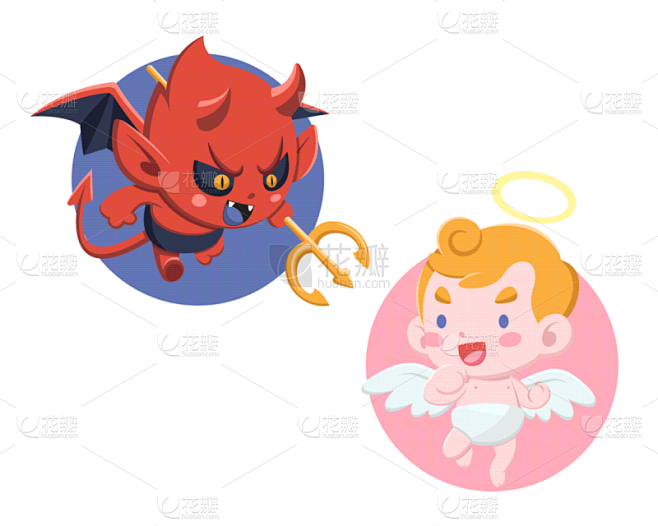 可爱的,恶魔,天使,卡通,时尚,怪异,魔鬼,小的
