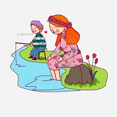 卡通风格母子踏青出游图片大小2000x2000px 图片尺寸771.24 KB 来自PNG搜索网 pngss.com 免费免扣png素材下载！爱心#草地#长发#钓鱼#短发#孩子#季节#卡通手绘#裤子#母爱#母亲#裙子#温馨#