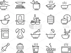 图标集,线条,蒸汽,矢量,格子烤肉,焖菜,食品,果酱,烹调,炒菜