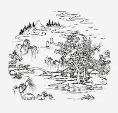 山水画手稿高清素材 山水画 山水简笔画 简笔画 黑色线条画 免抠png 设计图片 免费下载
