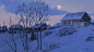 before dawn, N Kayurova : painting with a pixel brushes the highlights on the snow, the best part of the process. It takes about two days to create the whole picture, and the same amount of time is taken to place these dots. A small thing, but damn addict