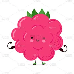 可爱搞笑的树莓秀肌肉。矢量手绘卡通卡通人物插图图标。孤立在白色背景上。覆盆子健身概念