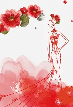 卡通剪影新娘免抠素材_新图网 https://ixintu.com 剪影 婚礼邀请 手绘花朵 新娘