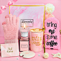 HOUSTAR Gifts for Women, Personalised Birthday Gifts, 12 oz Ceramic Coffee Mug with Gloves and Socks, Pink Gift Set Ideas for Yours, Wife, Mother, Daughter, Sister