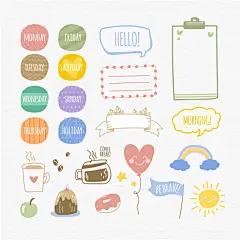 手绘子弹日记元素集合免费矢量