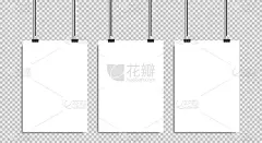 向量现实的白色空白A4纸海报挂在绳子上与剪辑股票向量。