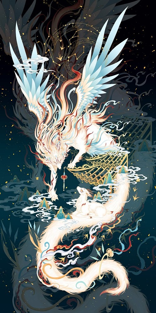 山海经异兽壁纸｜开目为昼，闭目为夜，烛龙...