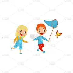 儿童,男孩,女孩,可爱的,快乐,蝴蝶,金色头发,婴儿,姐妹,接