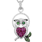 Adorable Diamond & Ruby Owl Pendant Necklace 18k White Gold $1,990: 