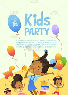 儿童,欢乐,派对帽,可爱的,请柬,周年纪念,传单,问候