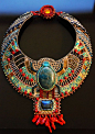 The Egyptian Scarab - beaded Collar necklace retro Necklace #珠宝首饰# #复古埃及饰品# #绿宝石项链# 予心木子@北坤人素材