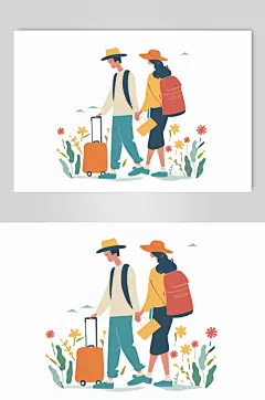 AI数字艺术扁平化夏季旅行旅游人物插画-众图网