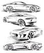 Matthew Beaven's Jaguar concept/production pencil sketches - F-Type Coupe, C-X16 Concept, and C-X75 Concept: