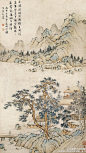 #吴门四家#【 明 文徵明 《小阁秋晴图》 】轴，纸本设色，112.5×65cm，1536年作。 款识：“小阁秋晴宿酒醒，自开新茗带云烹。夕阳忽动 影，落木潇湘生远情。” 画面疏朗娴静、设色雅逸，一江秋水将景色分成此岸彼岸，茅亭里，楼下书童带云烹茗，楼上骚人宿酒初醒，凭栏赏景，画与诗都做得极美。 #山水画#