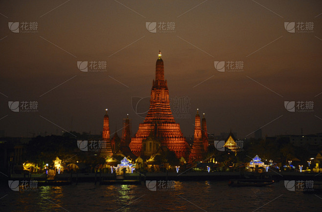郑王庙,泰国,曼谷,亚洲,湄南河,水平画幅,建筑,夜晚,无人,黄昏