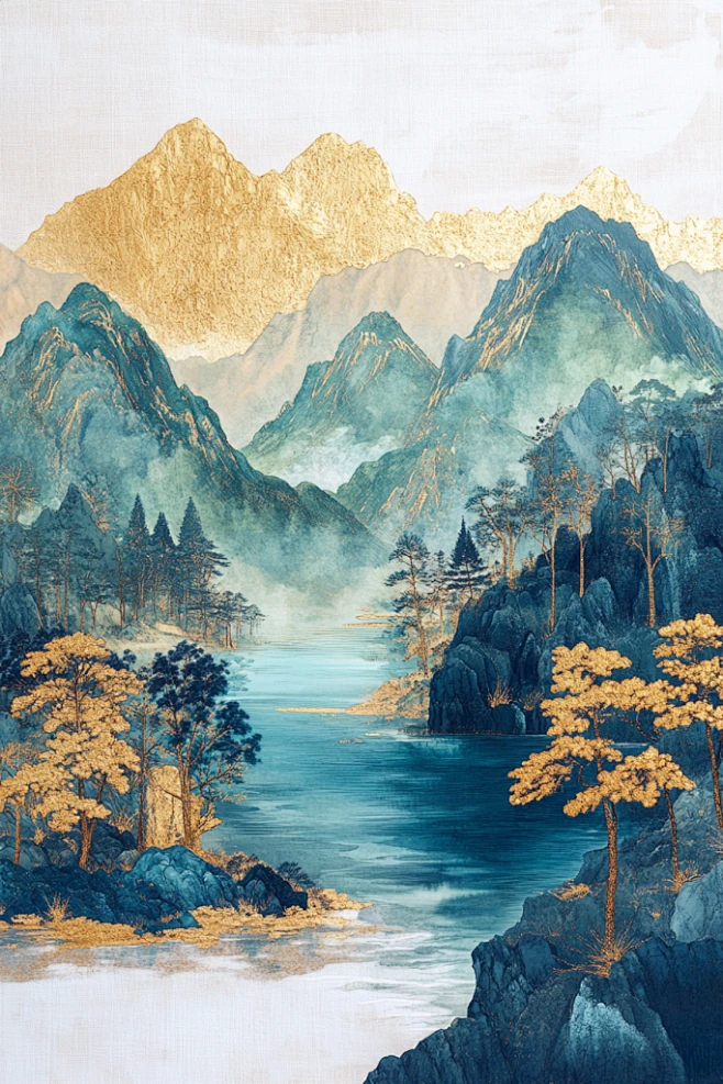 中式鎏金精品山水画-花瓣网