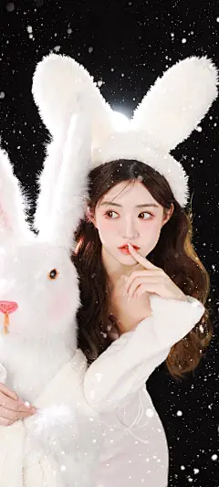 兔耳朵可爱美女 手机 壁纸_彼岸手机壁纸