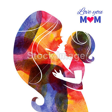 与她的婴儿水彩母亲剪影#母亲节# #mo...