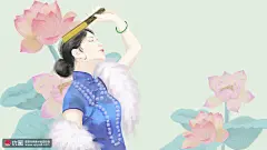 荷花彩色手绘国潮东方美女民国人物插画 民俗民风 中国风_3101988613