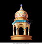 Desert Tower, Pavilion, Arabian Architecture. Game Assets Card Object Buildings isolated on Black Background. Video Game Digital CG Artwork Concept Illustration Realistic Cartoon Style Design