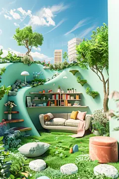 C4D家居电商模型户外场景