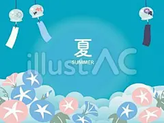 朝顔と風鈴の夏らしい背景素材イラスト