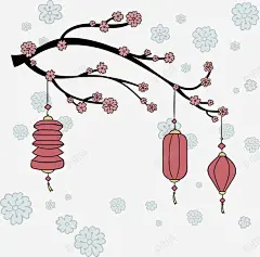 中秋节桃花枝头高清素材 中秋节 手绘中秋节 手绘风 桃花枝头 矢量png 红色灯笼 元素 免抠png 设计图片 免费下载 页面网页 平面电商 创意素材