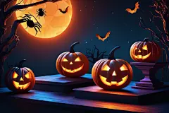 怪异气氛万圣节夜晚派对插画