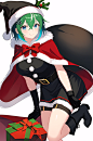 00692-567215376-1girl,solo,((simple background)),((white background)),black hair,holding,christmas,blue eyes,stance,dress,black dress,antlers,lo