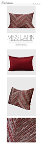 MISS LAPIN简约现代/样板房沙发床头靠包抱枕/红色人字纹拼接腰枕-淘宝网