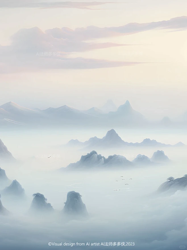 东方美学-山间云雾|新中式国风山水风景插画-花瓣网
