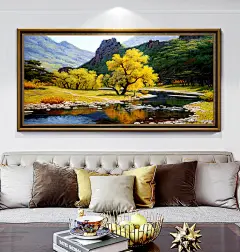 美式山水风景客厅装饰画欧式轻奢手绘油画办公室书房挂画壁画定制-tmall.com天猫
