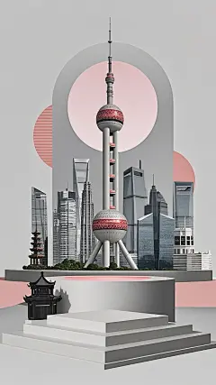 展台，场景，电商背景，矢量图，插画，上海地标，竖屏，zxs (4)