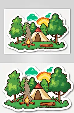 AI数字艺术户外露营插画贴纸元素-众图网