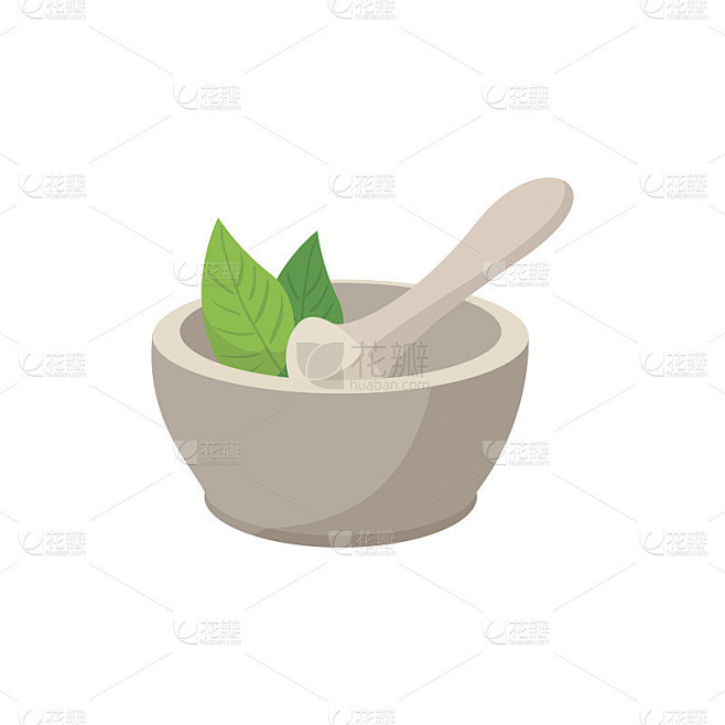 白色研钵和杵卡通图标