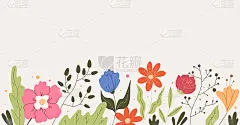简单手绘花田花框背景概念。矢量平面设计现代风格插图