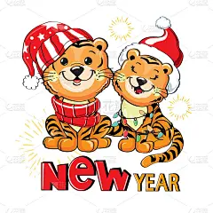 贺年卡通虎及贺年信。矢量插图孤立。寄给节日的明信片。2022年的象征
