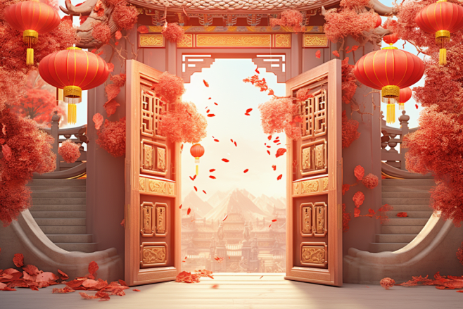 喜庆门楼国风牌坊背景图图片