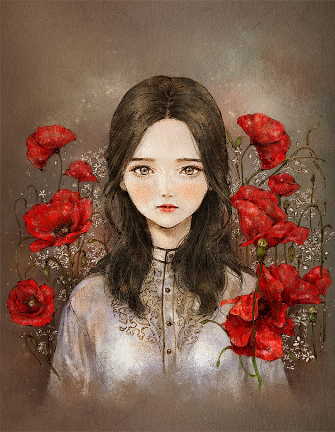 红罂粟花少女 ~来自韩国插画家Aeppo...