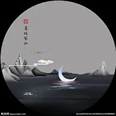 黑白山水插画装饰画模板