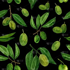 橄榄无缝图案与橄榄枝和水果为意大利美食设计或特级初榨油食品或化妆品包装包装。手绘插图在水彩。