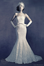 Exquisite wedding dresses from Lusan Mandongus 2012 bridal collection. The brand began in 1991 with its operation based in Hong Kong and has since made glamorous and graceful bridal gowns its trademark. Above, sleeveless cowl neck gown; below, strapless d