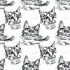 无缝图案手绘黑猫和白猫。艺术创意背景卡片，包装，壁纸，笔记本，动物园商店，纺织品