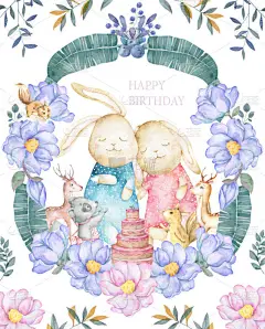 水彩隔离可爱的水彩兔子小鼠小角。苗圃兔例证。婴儿海报。时尚的粉红色卡通动物。生日请柬, 贺卡和庆祝明